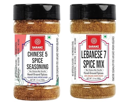 SARANZ Lebanese 7 Spice Mix & Chinese 5 Spice Jain Seasoning ( Combo Of 2 ) Instant Use | Spice Powders and Seasonings | Perfect for Cooking | Premium Artisanal Spices with Rich & Strong Flavour | 100 Grams Bottle