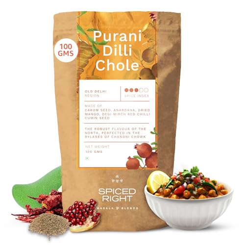 Spiced Right Purani Dilli Chole Masala | Chana Masala Powder 100g | Authentic Punjabi Amritsari Pindi Style Masala for Chickpeas, Choley Bhature | No Onion Garlic | Traditional Indian Spice Blend