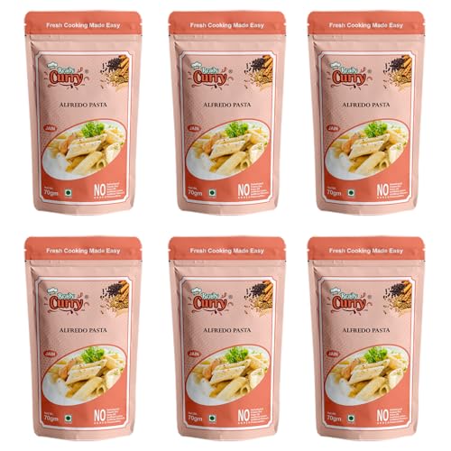 ReadyCurry | Alfredo Pasta | Jain | No Onion No Garlic| Spice Mix | Gravy Masala | Ready to cook in 10 minutes| Home style taste |No Dehydrated | No Freeze Dry |No Artificial Colours or Flavours or Preservatives| 70g (Pack of 6)