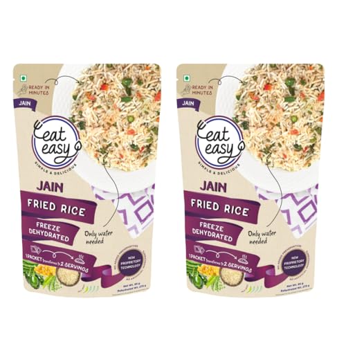 Eat Easy Jain Fried Rice – 95gm (Pack of 2) | No Garlic No Onion Ready to Eat & Cook | Freeze Dehydrated Instant Rice | 100% Veg | No Preservatives | Just Add Water
