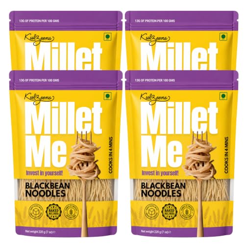 Millet Me by Kuizeens Black Bean Noodles - 220g (Pack of 4) | High-Protein & Fiber-Rich | Gluten-Free Delight | Easy-to-Make | No MSG | No Preservatives | Ready in Minutes | Jain | No Onion & Garlic