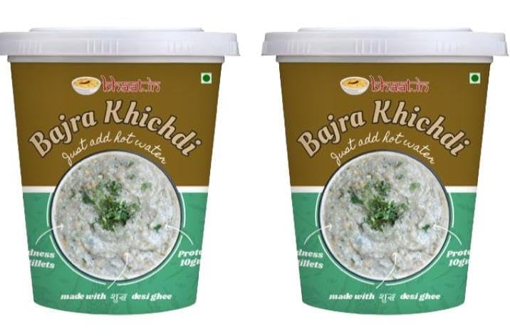Bhaat.in Instant Bajra Khichdi |Pack of 2|PROTEIN 10GM |Wholegrain| Millet Meal |NO PALM OIL| Ready to Eat Healthy Meal | Pack of 2 | Just Add Hot Water | Gluten-Free | No Onion, No Garlic | Multigrain|Travel-Friendly | Daily meal|Ready to eat breakfast