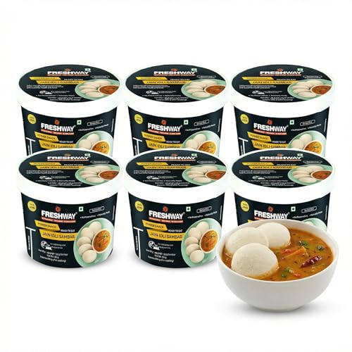 Freshway Ready-to-Eat Jain Idli Sambar Pack of 6 | Nutritious & Convenient Power Snack | 100% Jain Recipe | No Preservatives | Healthy Instant South Indian Meal