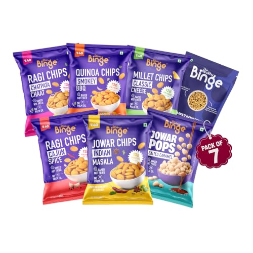 The Healthy Binge Try Them All Snacks Combo - Baked Millet Chips, No Palm Oil, Protein Rich, Healthy Snacks for Kids and Adults | Chips Combo ( Pack of 7 )