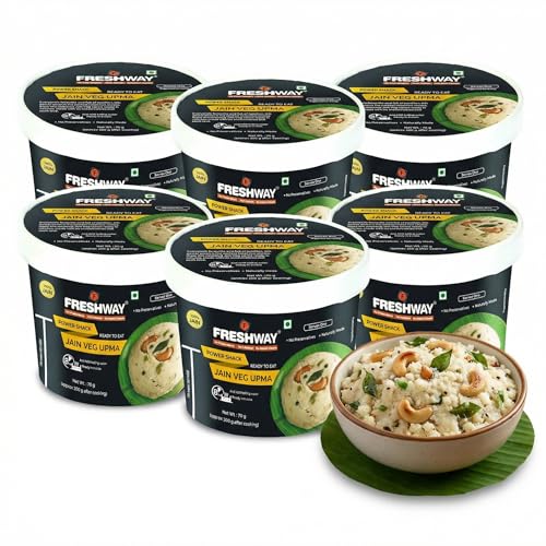 Freshway Jain Special Veg Upma Pack of 6 | Ready to Eat Indian Breakfast & Snack | 100% Jain No Onion & Garlic Free | Healthy Nutritious & Preservative Free | Quick & Convenient for Travelers, Office, Students & Home