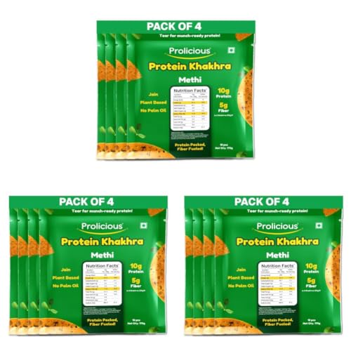 Prolicious Khakhra Methi High Protein Khakhra | Upgrade Your Snacking | 10g Protein + 5g Fibre | Same Crunch, Snack Smarter | Plant Based, Jain | No Palm Oil | 170g (Pack of 12)