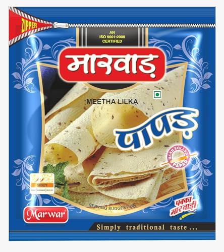 Marwar Khatta Meetha Lilka Jain Papad 400G (Pack of 2) | Rajasthani Handmade papad | No Onion No Garlic | Sweet & Tangy Crispy papads | 7 Inch, 28-30 Papads