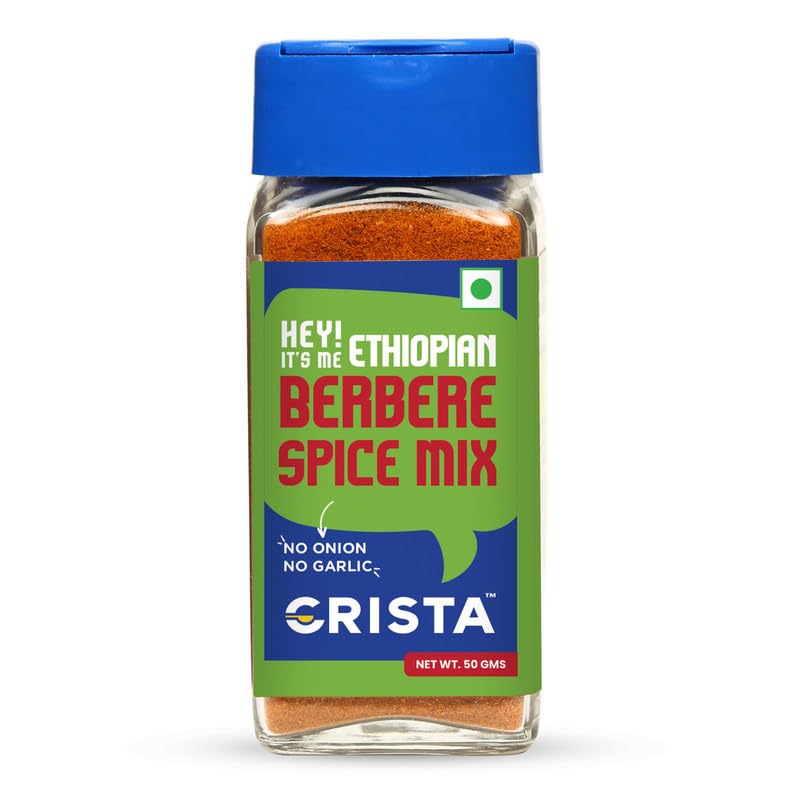 CRISTA Ethiopian Berbere Spice Mix | Vegetable Curry Masala | Vegan | No Onion | No Garlic | Zero added Colours, Fillers, Additives & Preservatives | 50 gms