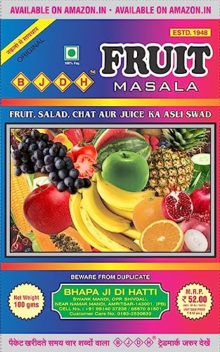 BJDH Fruit Masala (9 x 100 Grams) | Chat Masala (Also Known as Shikanji Masala) Use for Bread Toast | Dahi Bhalla | Aloo Chaat | Paneer | Boiled Egg | French Fries and Many Other Items.