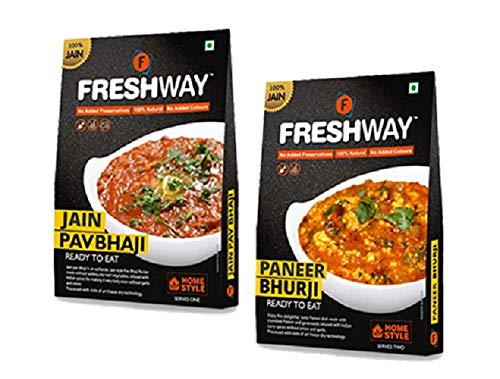 Freshway Ready to Eat Pack of 2 Jain Pav Bhaji & Jain Paneer Bhurji | Freeze Dried Instant Indian Meals | No Added Preservatives or Colors | Authentic Jain Flavors | Perfect for Travelers, Students & Busy Professionals