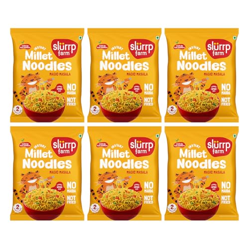 Slurrp Farm No Maida, No MSG Instant Noodles | Magic Masala | Not Fried, Millet Noodles, 6 X 57 g
