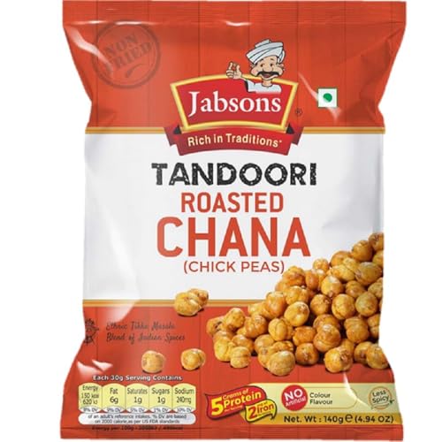 Jabsons Roasted Chana Tandoori – 140g | Skinless Roasted Chana with Tandoori Flavor | High Protein | Ready to Eat Bhuna Chana | Healthy Indian Snack | No Fry, No Onion Garlic