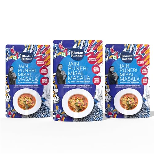 Bhojan Bazaar Jain Puneri Misal Masala - Pack of 3, 70 g Each | No Onion No Garlic Ready To Cook in 10 min | Serves 4 | Authentic Puneri Taste Jain Masala with Sprouted Moth Beans | No Added Preservatives