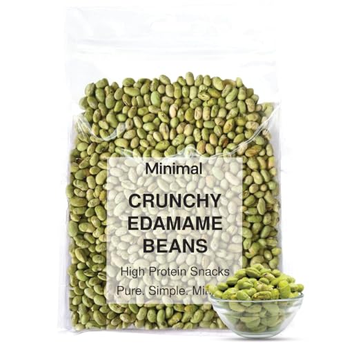 Minimal Roasted Edamame 400g | Protein (46%) & Fiber (14%) | Oil-Free, Vacuum Roasted Crunchy Green Edamame | Healthy Low Carb, Plant-Based Snack | Young Green Soybeans